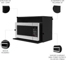 Suporte Microondas e Forno Elétrico Aéreo 60cm Itália Preto - Lumil
