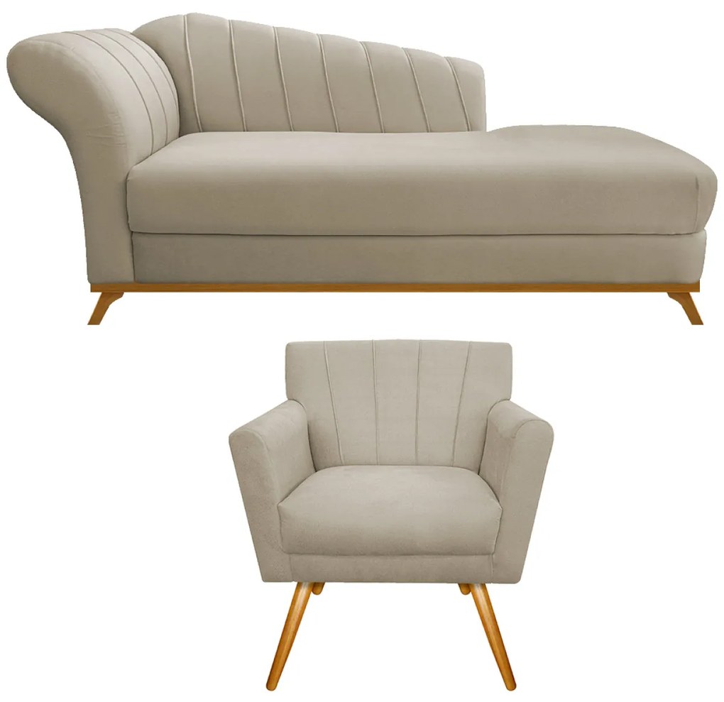 Kit Diva Recamier Vanessa 160cm Lado Direito e 01 Poltrona Laura Suede