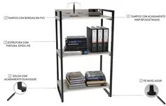 Conjunto Escritório Estilo Industrial Mesa 90cm e Estante 60cm 3 Prate