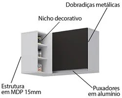Armário Aéreo de Canto Reto Com Nicho Adega Austin Branco/Preto - Lumi