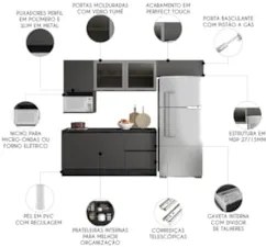 Armário de Cozinha CP02 e Tampo Grace Grafite Z44 - Mpozenat