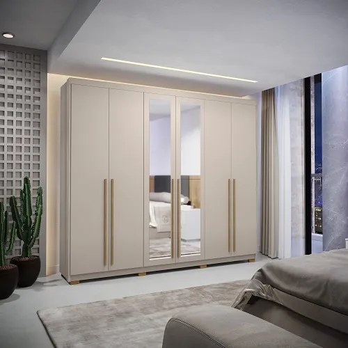 Guarda Roupa Com Espelho Dubai Majestic 6 Portas e 6 Gavetas Fendi - Vila Rica Móveis