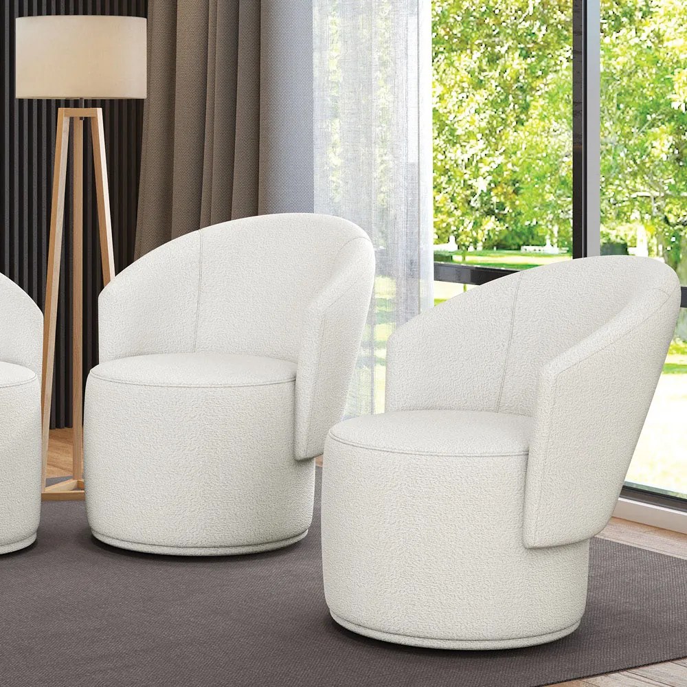 Poltrona Decorativa Orgânica Fixa para Sala Kit 2 Malu Bouclê M11 - D'Rossi - Off White