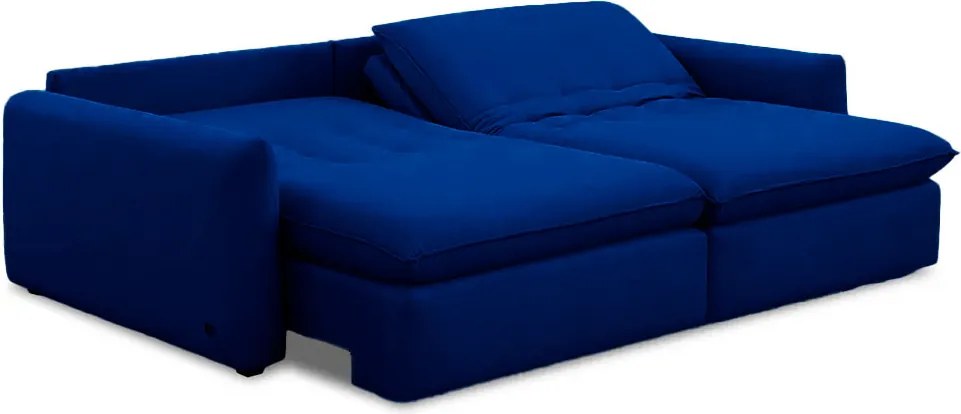 Sofá 210cm Retrátil Reclinável Almofadas Caixa Zero Sydney Veludo Azul G93 - Gran Belo
