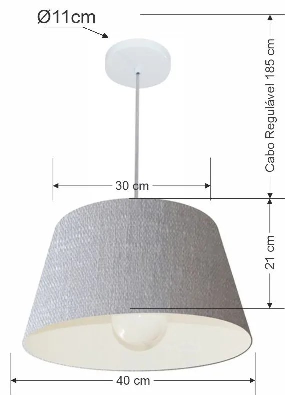 Lustre Pendente Cone Md-4039 Cúpula em Tecido 21/40x30cm Rustico Cinza - Bivolt
