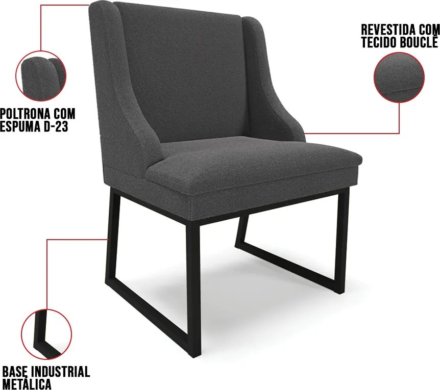 Cadeira Sala de Jantar Industrial Preto kit 2 Liz Bouclê D03 - D'Rossi - Grafite