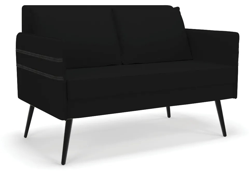 Kit 01 Namoradeira 02 Lugares e 02 Poltronas Mari Linho Preto A79 Pés Palito de Ferro