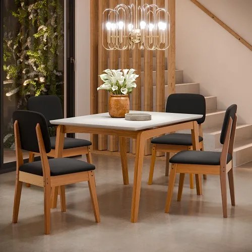 Conjunto Mesa De Jantar Paris 1.2 Off White/Nature Com 4 Cadeiras Paris Nature/Areia – Tebarrot Móveis