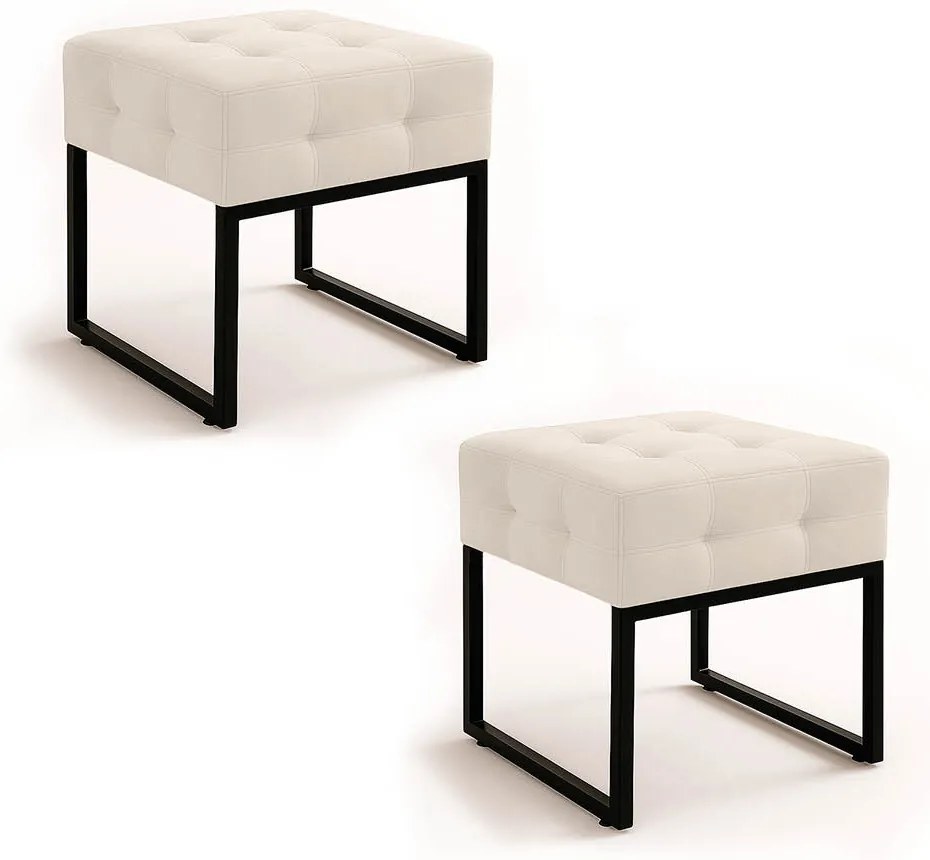 Puff Sala Decorativo Industrial Kit 2 Elisa Veludo D03 - D'Rossi - Bege