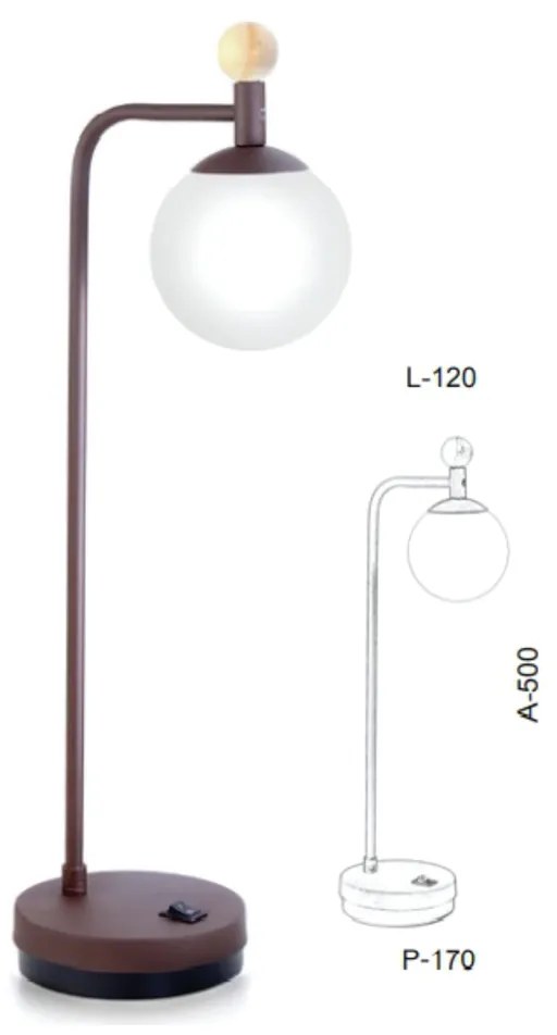 Abajur Detalhe Madeira 12X50X1714Cm Metal E Globo Ø10Cm 01Xg9 |Old Art... (PRETO / CROMADO, CLEAR (TRANSPARENTE))