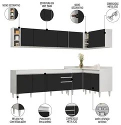 Armário de Cozinha Modulado de Canto 7 Peças CP34 Balcão sem Tampo Bra