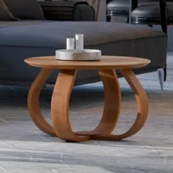 Mesa de Centro Redonda Baixa Pé de Madeira Samba Cinamomo E05 - Mpozen