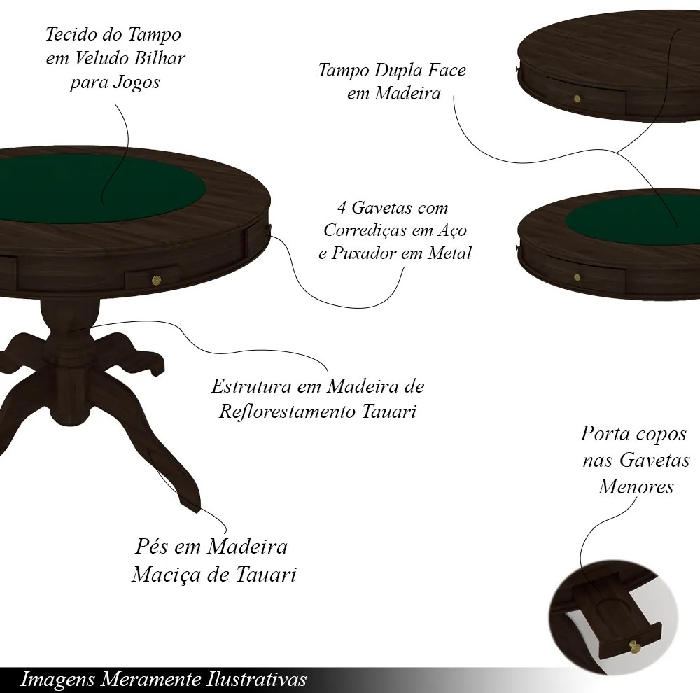 Conjunto Mesa de Jogos Carteado Bellagio Tampo Reversível Verde e 6 Cadeiras Madeira Poker Base Estrela Linho OffWhite/Capuccino G42 - Gran Belo