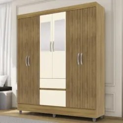 Guarda Roupa Solteiro 154cm Com Espelho Mayra Nature/Champanhe V02 - M