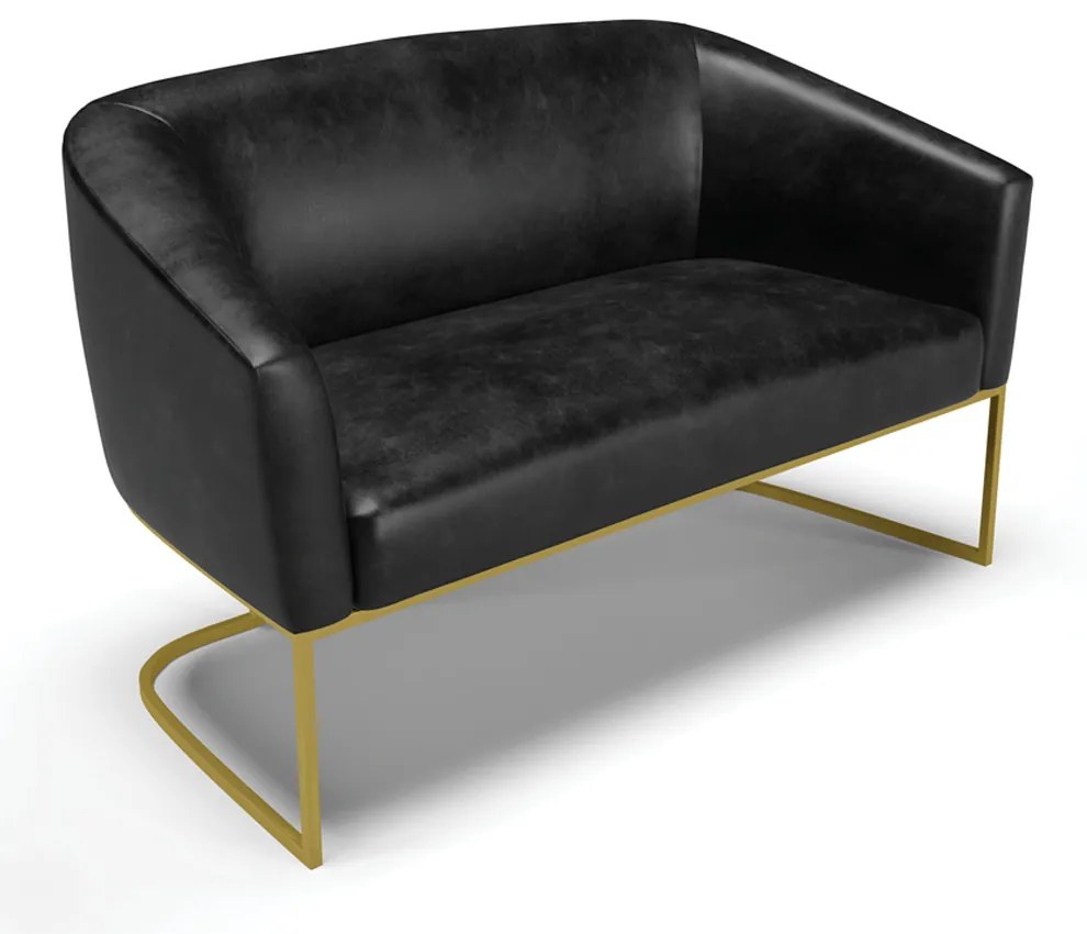Sofá Namoradeira e Poltrona Industrial Dourado Stella Sint PU D03 - D'Rossi - Preto