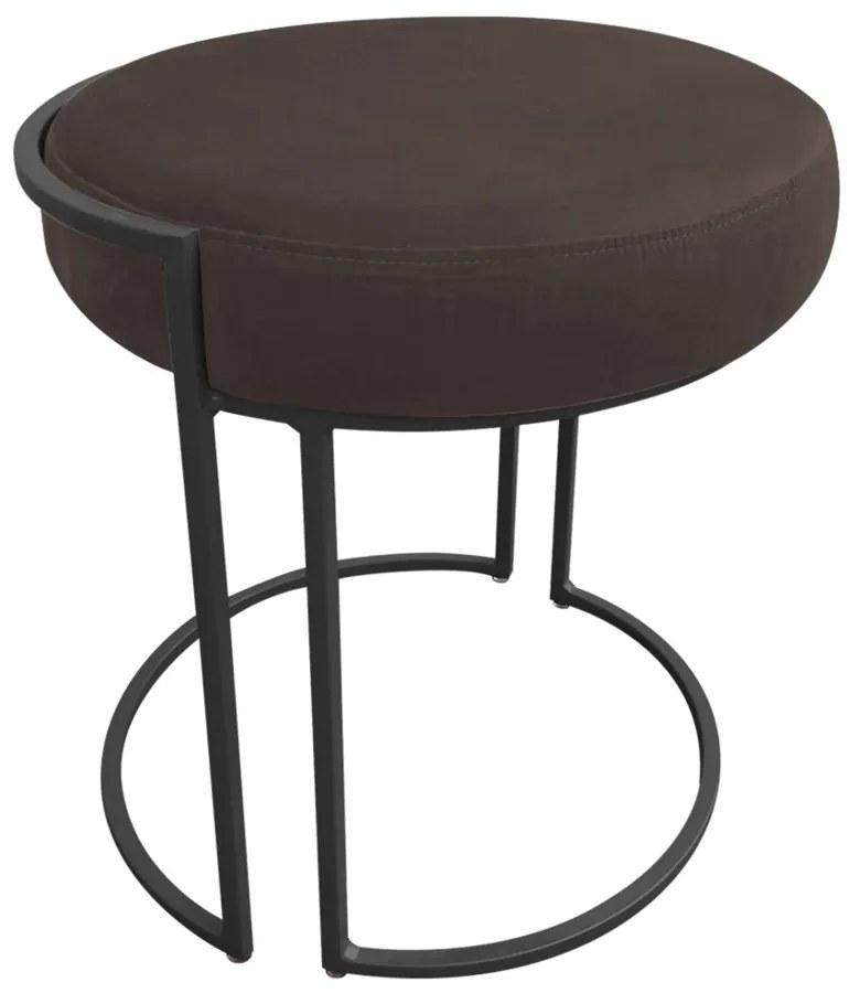 Puff Redondo Base Industrial Preto Kit 2 Love Suede - Marrom