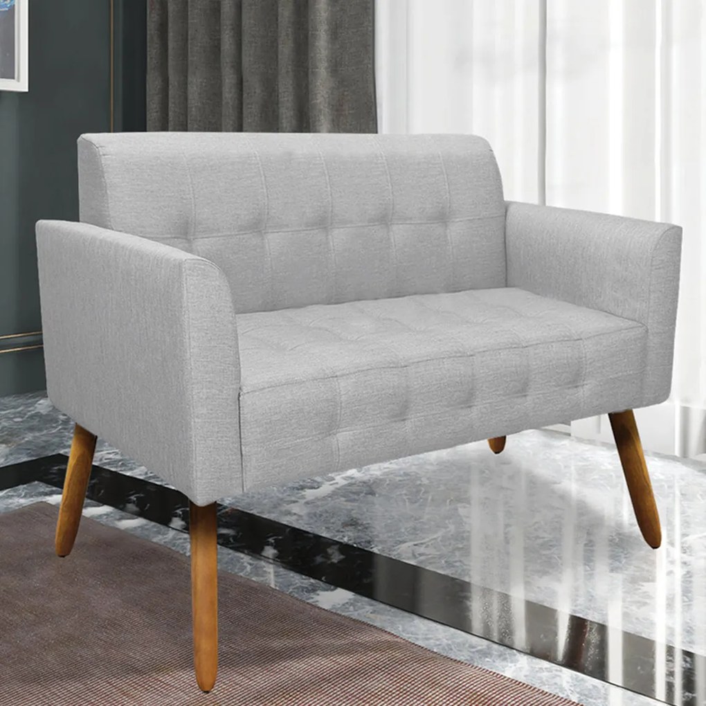 Poltrona Namoradeira Decorativa Pés Palito Karen Linho Cinza G19 - Gran Belo