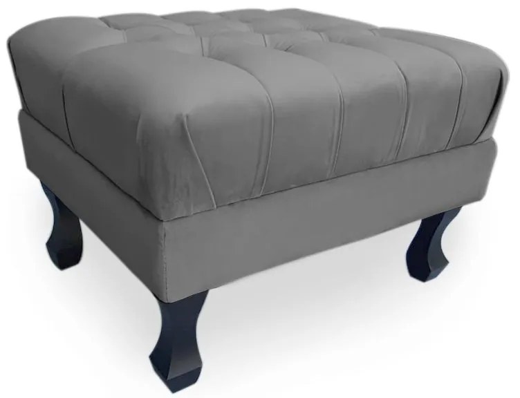 Puff Baú Decorativo Luis XV Capitonê 60x50cm Suede Cinza - Sheep Estofados - Cinza