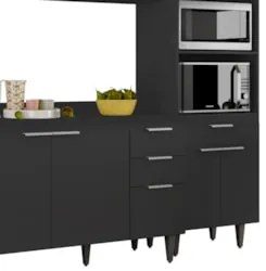 Armário de Cozinha Com Tampo CP02 240cm Pérola Preto Z34 - Mpozen