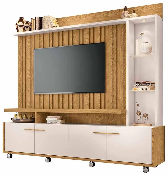 Home Theater Decorativo Perseu TV até 60 com Led Carvalho/Off White G26 - Gran Belo