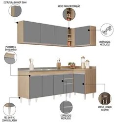 Armário de Cozinha Modulado de Canto Esquerdo 4 Peças CP51 com Pia Ino
