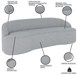 Sofá 2 Lugares para Sala de Estar Living 150cm Theo D06 Linho Cinza Cl