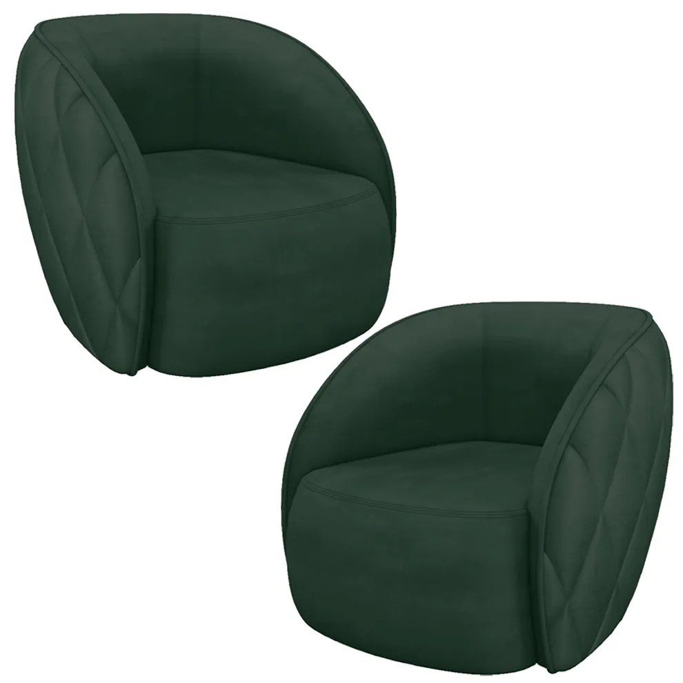 Kit 2 Poltronas Decorativas Clarke Veludo Verde G45 - Gran Belo