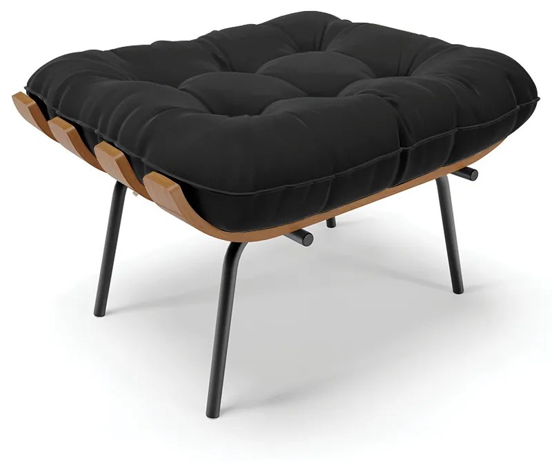 Puff Costela Suede Marrom Base Metálica Preto - D'Rossi