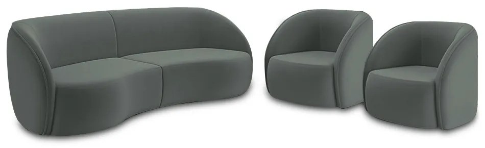 Conjunto Sofá Sala de Estar Bipartido 318cm e 2 Poltronas Clarke Veludo Grafite G45 - Gran Belo