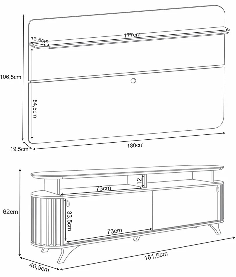 Conjunto Painel Curv para TV até 70 Polegadas e Bancada Alba Castanho/Off White G26 - Hb Móveis