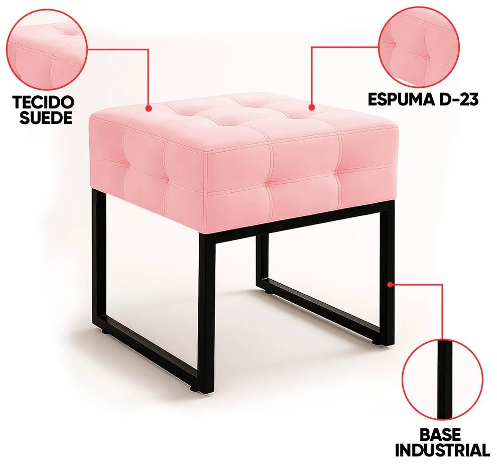 Puff Sala Decorativo Industrial Kit 2 Elisa Suede D03 - D'Rossi - Rosa Bebê