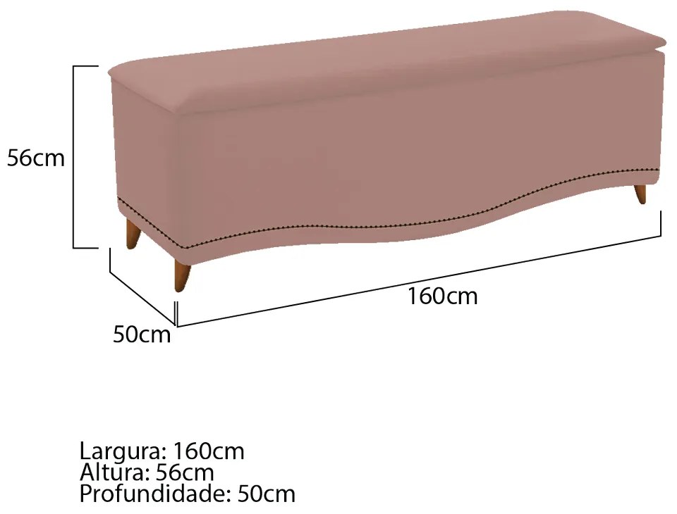 Calçadeira Estofada Yasmim 160 cm Queen Size Suede Rosê - ADJ Decor