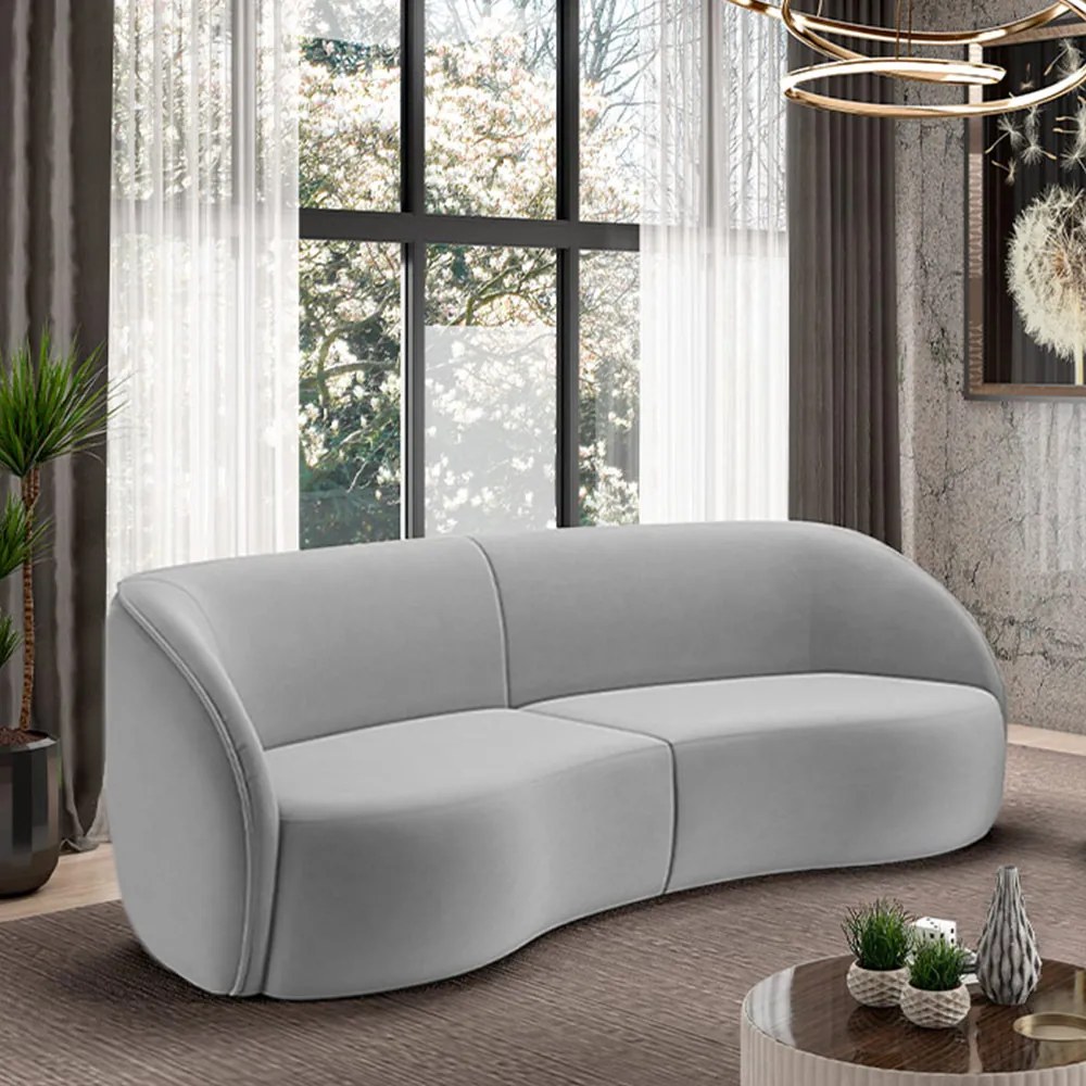 Sofá Decorativo Sala de Estar Bipartido 318cm Clarke Veludo Cinza G45 - Gran Belo