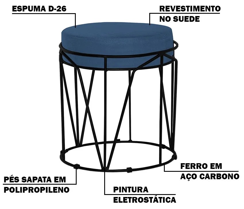 Puff Decorativo Sala de Estar Base Preto Chloe Suede Azul Marinho G41 - Gran Belo
