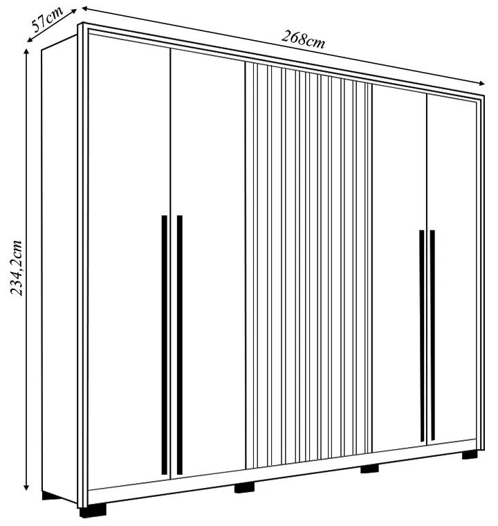 Guarda Roupa Casal Ibiza Ripado 6 Portas de Bater 6 Gavetas 268cm MDP Buriti/Fendi G11 - Gran Belo