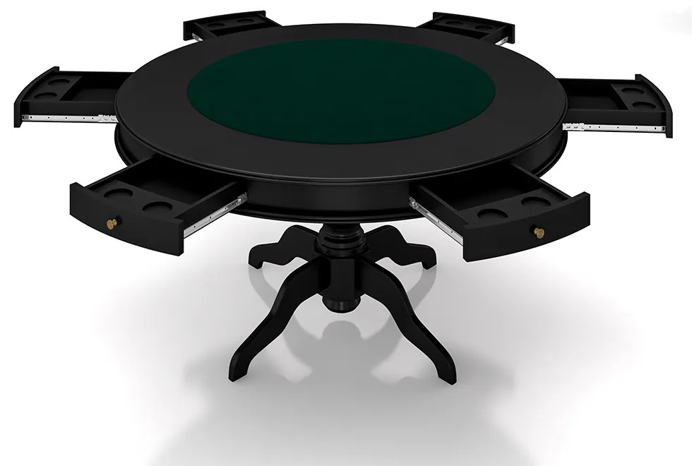 Conjunto Mesa de Jogos Carteado Bellagio Tampo Reversível e 6 Cadeiras Madeira Poker PU Caramelo/Preto G42 - Gran Belo