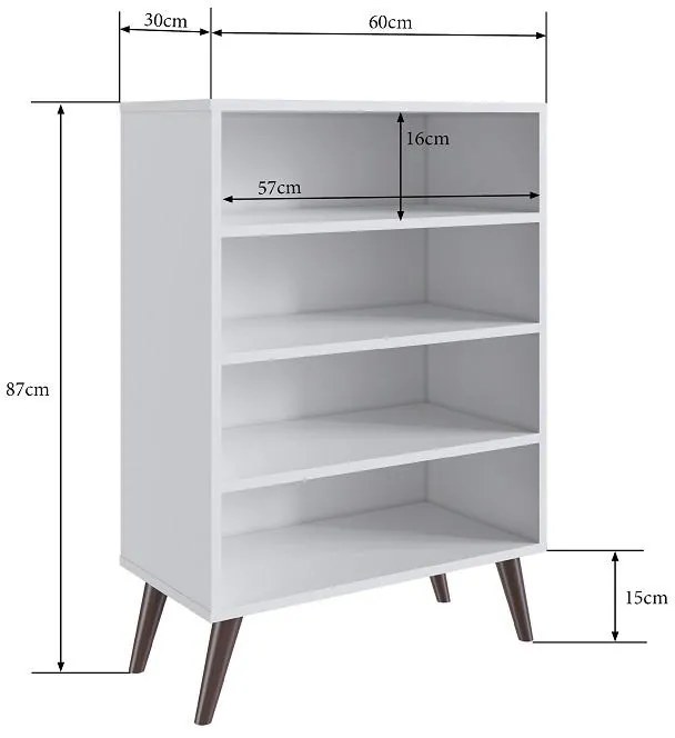 Estante Livreiro Retrô com 3 Prateleiras Sala Quarto Branco