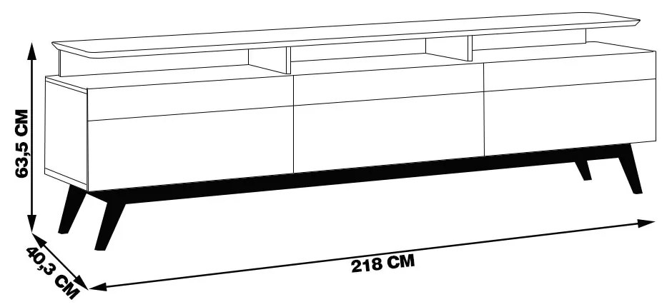 Rack Bancada 3 Gavetas com Nicho 218cm Amy Off White/Nature G29 - Gran Belo