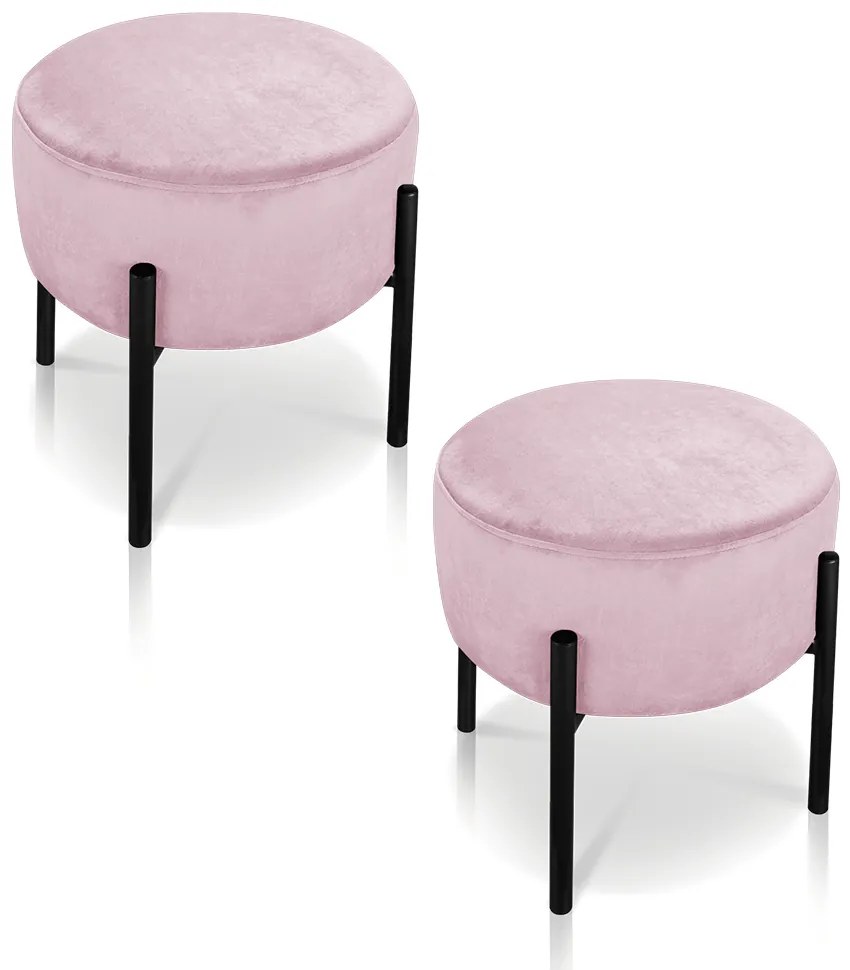 Kit 02 Puffs Iron Suede Rosa Bebê Base Preto Palito