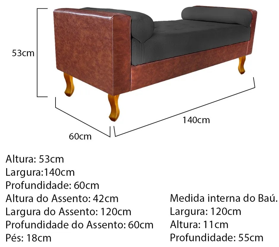 Recamier Félix Casal 140cm Corano Nozes e Linho Chumbo - ADJ Decor