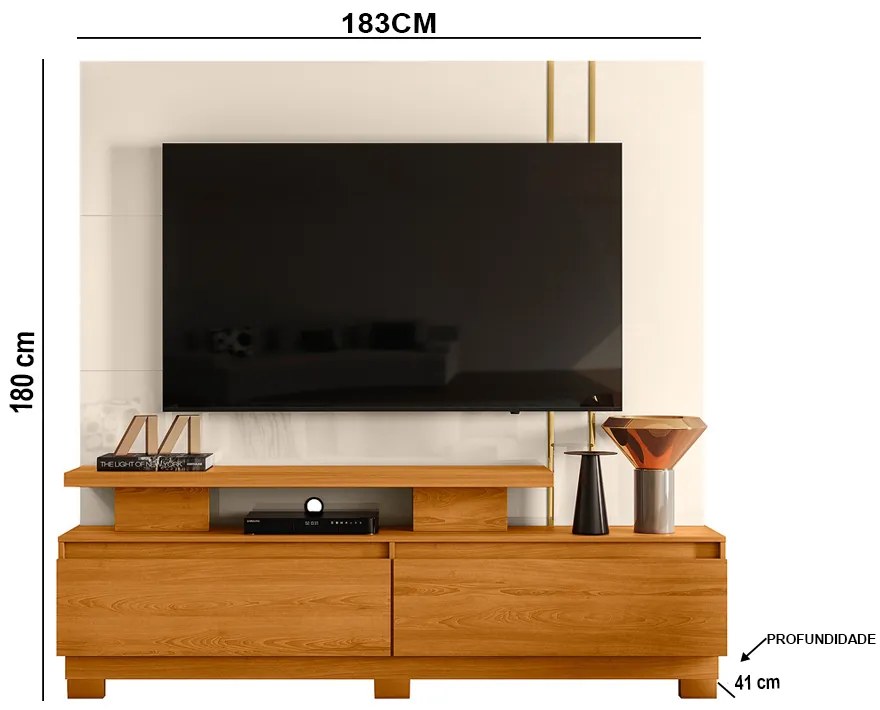 Estante de TV 75 Pol 183cm com Pé Sala Belora Cinamomo/Off White M20 - D'Rossi