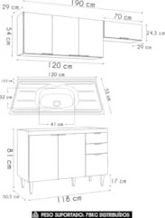 Armário de Cozinha CP03 Com Pia 120cm Pérola Z34 Preto      - Mpozenat