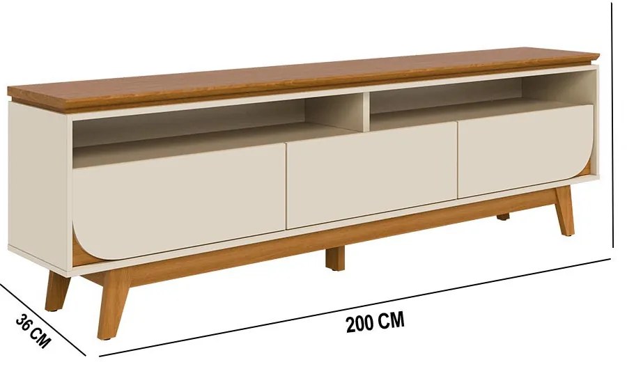 Rack TV 75 Pol 200cm Bancada para Sala Elarin M20 - D'Rossi - Cinamomo e Off White