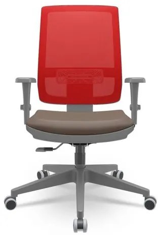Cadeira Brizza Diretor Grafite Tela Vermelha Assento Vinil Marrom Base RelaxPlax Piramidal - 66417 Sun House