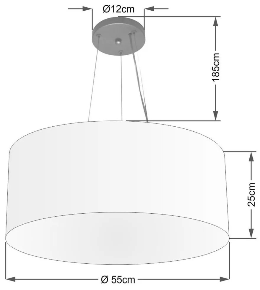 Lustre Pendente Cilíndrico Md-4191 Cúpula em Tecido 55x25cm Algodão Crú - Bivolt