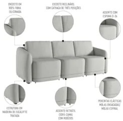 Sofá Cama Casal para Sala 306cm Polska Z08 Linho Cinza - Mpozenato