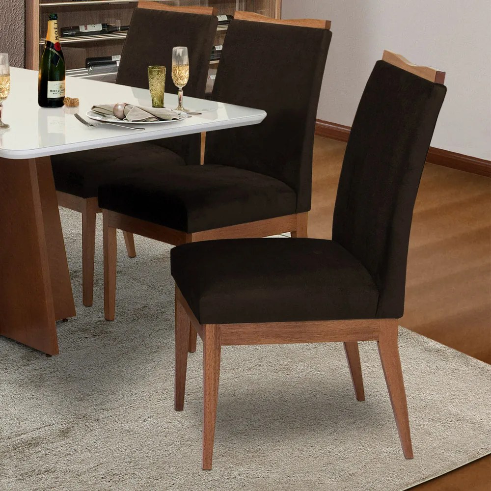 Conjunto 4 Cadeira Decorativa Leticia Veludo Marrom
