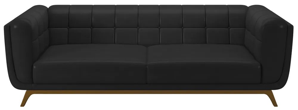Sofá Decorativo Sala de Estar 240cm Rocket 3 Lugares Base Madeira PU Preto G45 - Gran Belo
