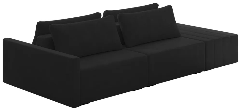 Sofá Ilha Modulado Milos 232cm Puff Lateral Veludo Cinza Escuro G33 - Gran Belo