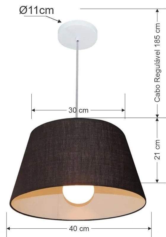Lustre Pendente Cone Md-4039 Cúpula em Tecido 21/40x30cm Preto - Bivolt